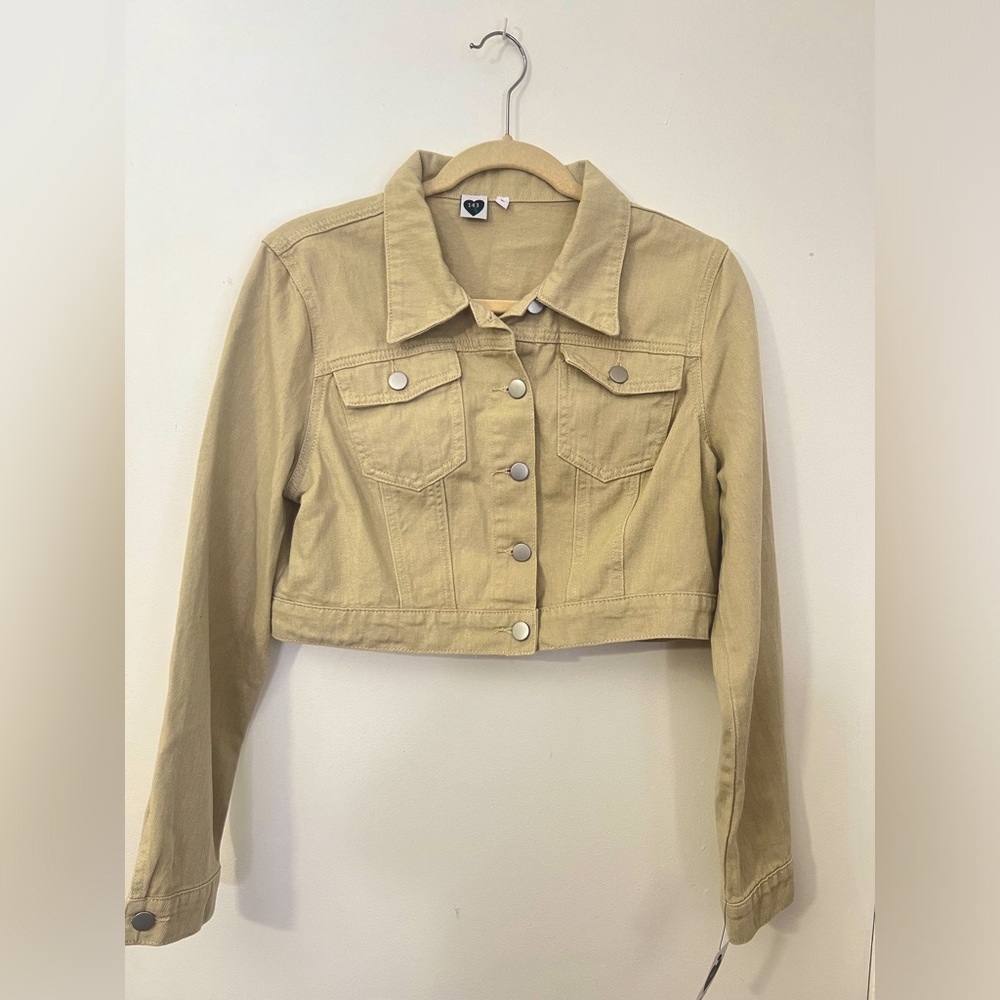 Tan/Beige Cropped Denim Jacket